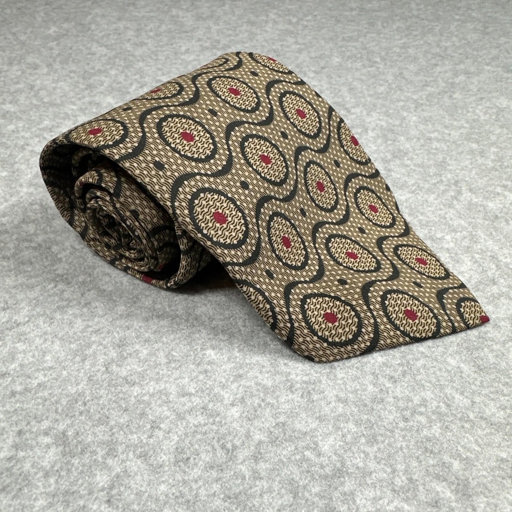 Firenze‎ Italy 100% Silk Tie Brown Geometric Neat Pattern Classic